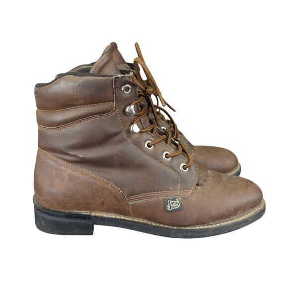 Justin Boots Combat‎ Work Boot JBL401 Brown Leather Women's 7.5C Steampunk - Picture 1 of 9